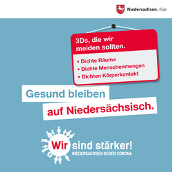 Quadratische Grafik zur Kampagne „Wir sind stärker! Niedersachsen gegen Corona“