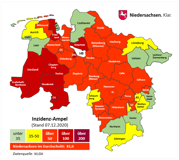 Aktuelle Inzidenz-Ampel für Niedersachsen | Portal ...