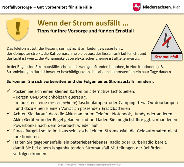 Notfall-Monitor Niedersachsen: Stromausfall