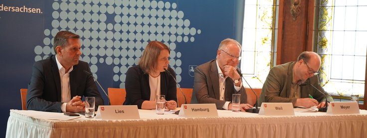 Pressekonferenz vom 20.08.2024: vl. Olaf Lies, Julia Wilie Hamburg, Stephan Weil, Christian Meier