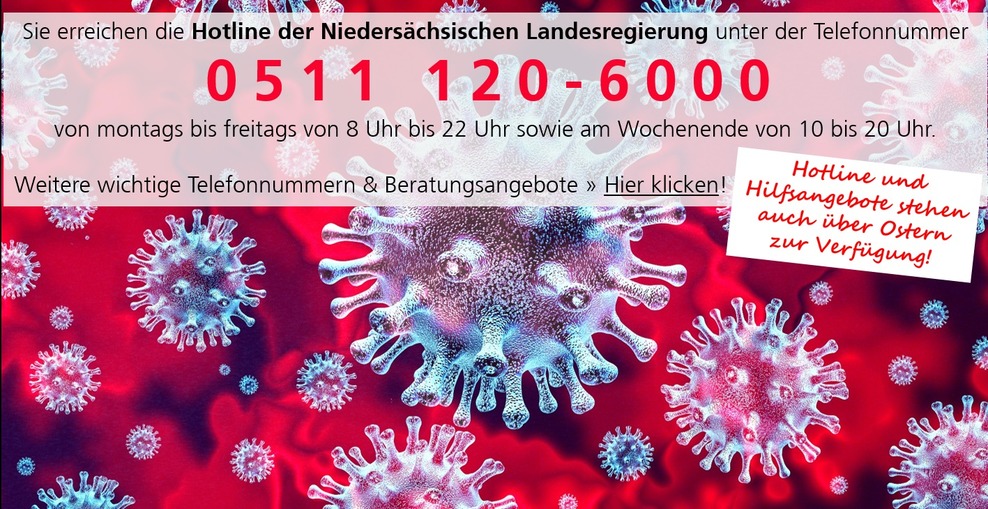 Banner graphic for website with information about the corona virus